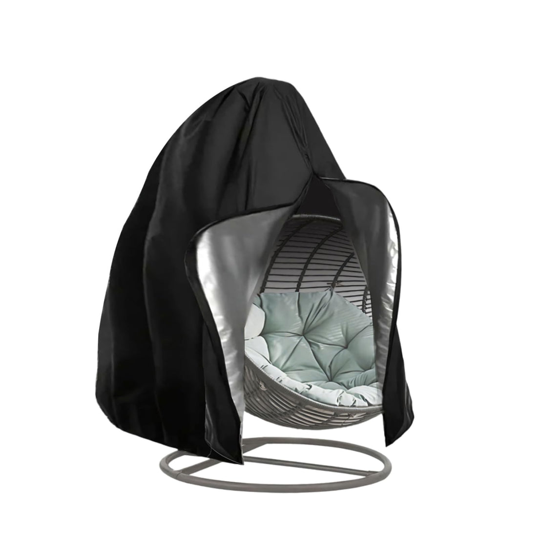 Egg Chair Cover Waterproof Outdoor Swing Chair Cover, Patio Hanging Chair Cover Windproof Single Seat Wicker Egg Chair Covers with Zipper & Drawstring (Single Seat 75" H x 45" W)