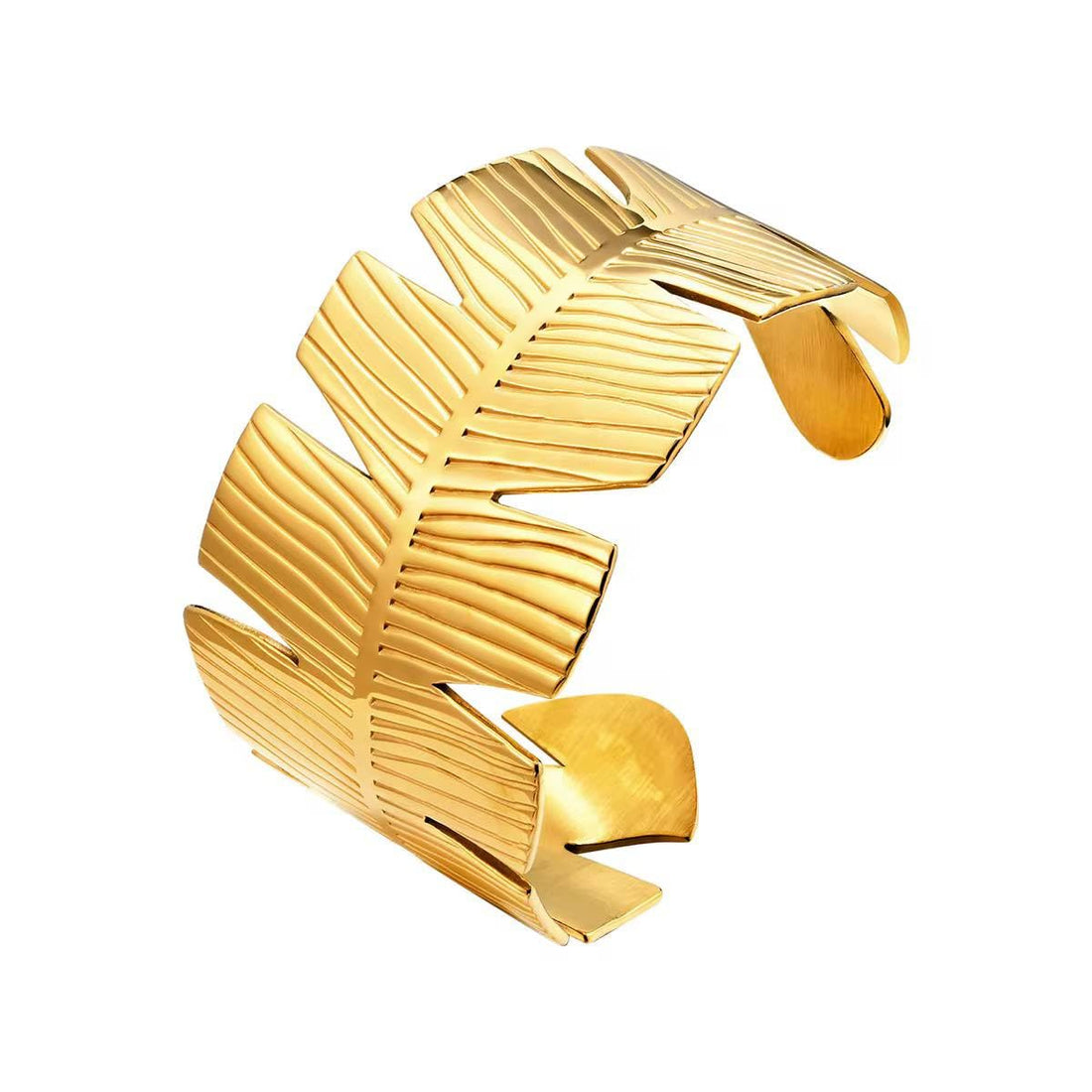 Generic Leaf Shape Stainless Steel Bangle Bracelet for Women Retro Bohemian Trend Exaggerated Metal Wrist Cuff Jewelry