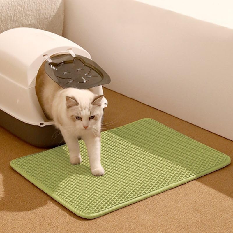 Cat Litter Mat – 55x75cm Honeycomb Double Layer Litter Trapping Mat, Waterproof & Washable EVA Pet Mat for Litter Boxes, Non-Slip & Urine-Proof Floor Protector (Green)