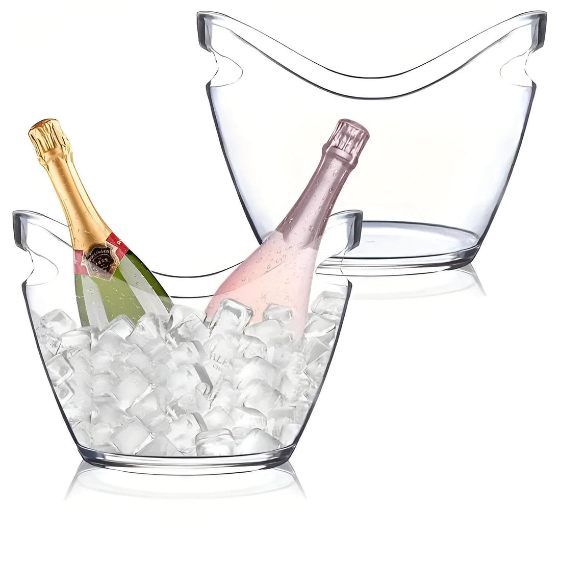 Plastic Ice Bucket - Oval-Shaped Drink Cooler with Transparent Handles for Party Beverage Storage and Kitchen Organization (2PCS)
