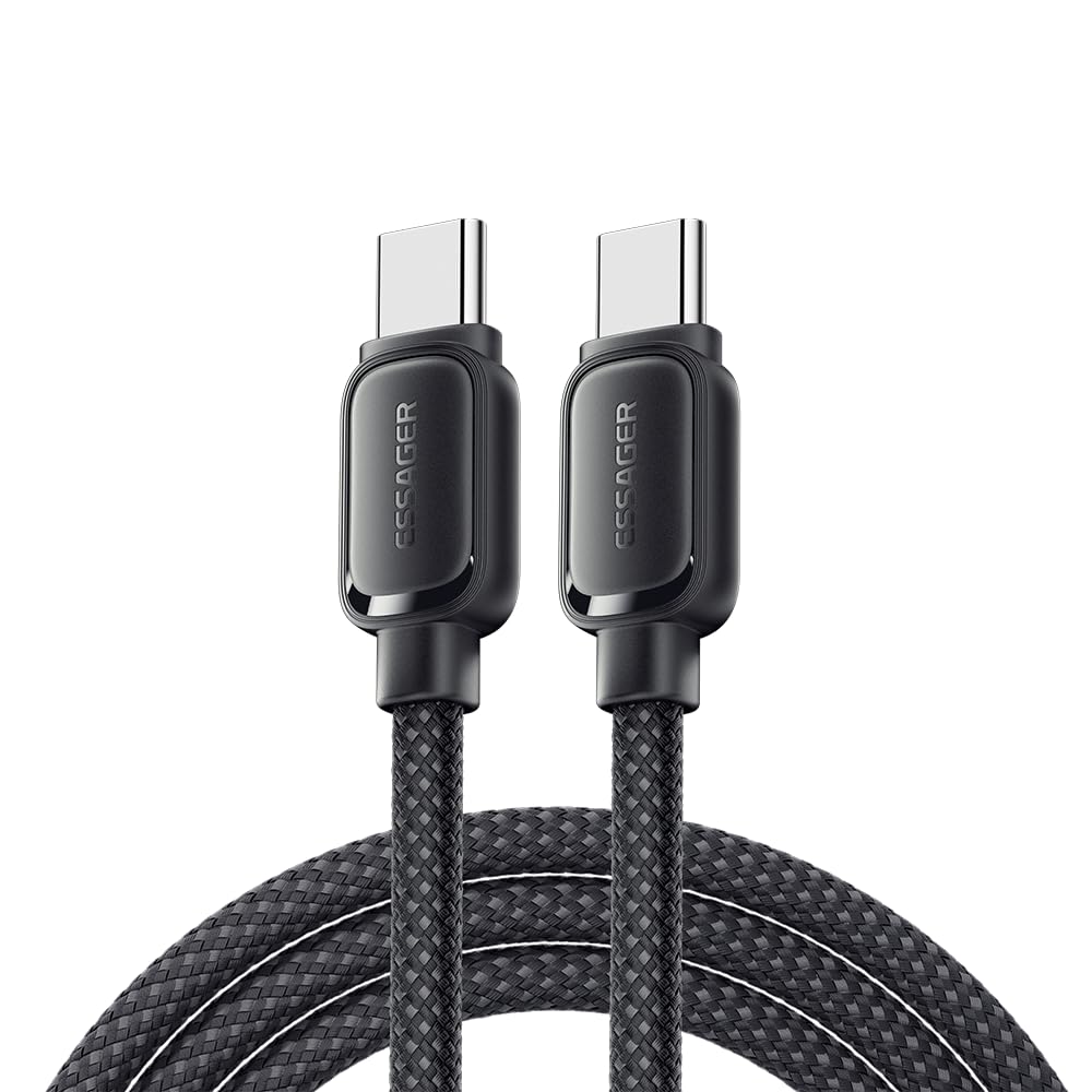 Essager 5A 100W Magnetic USB-C to USB-C Fast Charging Cable PD 3.1 – Self-Coiling Magnetic Cable – Nylon Braided – for iPhone, Samsung, Huawei, MacBooks, Matebooks and laptops (Black, 1 Meter)