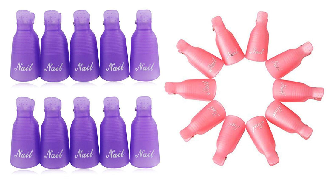 20Pcs Acrylic Nail Art Polish Remover Wrap Cleaner Superior Soak Off Cap Clip UV Gel Polish Remover Wrap Tool (10pcs Purple and 10pcs Pink)