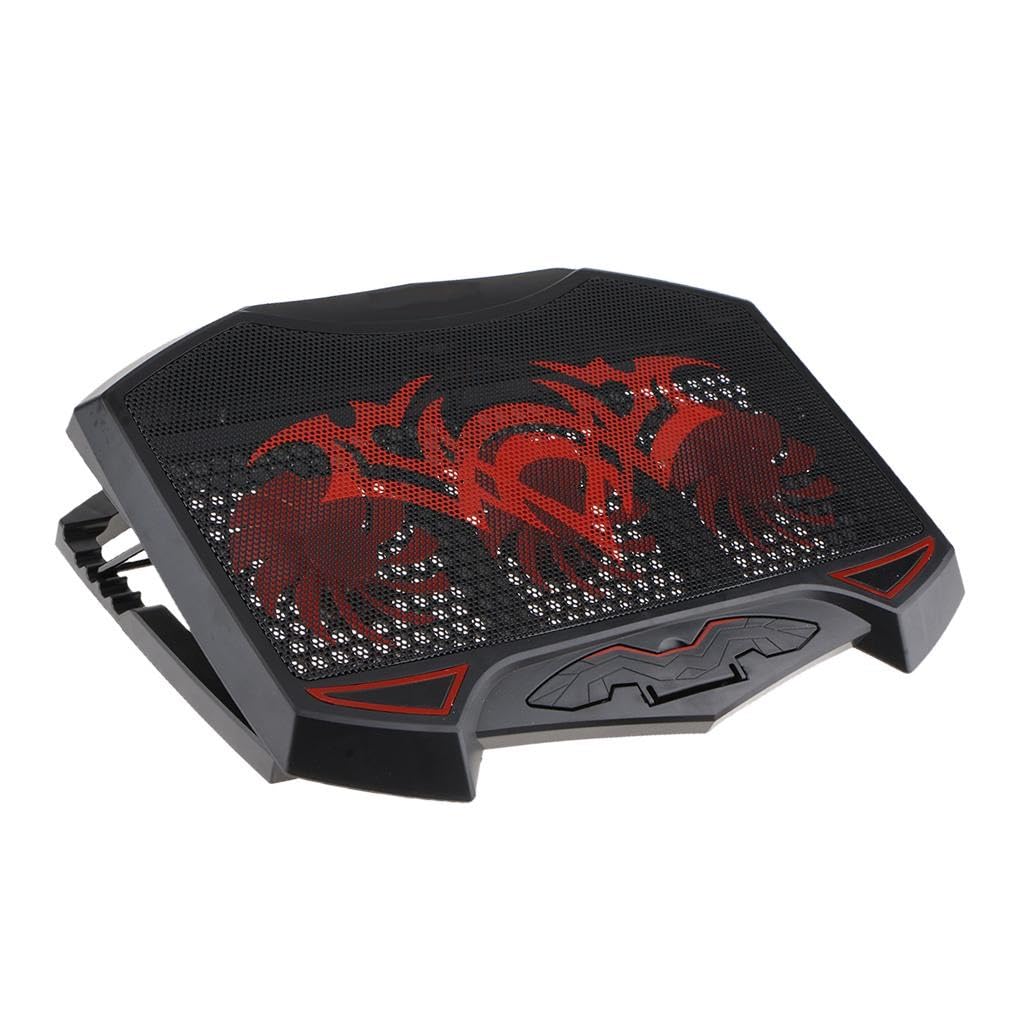 B-TWO Gaming Laptop Cooling Pad Stand - 3 x Red Led Fans – 2 USB Ports - Support Notebook Size UP 15.6 Inch | Black