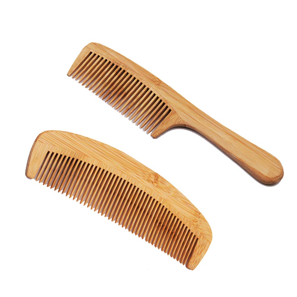 Wooden Salon Curved Fine Tooth Hair Comb Set for Women Men (2 Pieces)