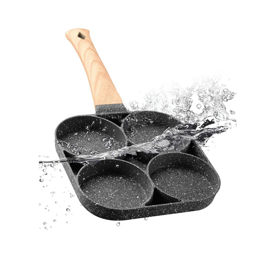 4 Cup Grey Marble Nonstick Egg Pan, Granite Pancake Pan, PFOA Free Cast Aluminum Pan with Heat Resistant Handle, Oven Safe Multipurpose Frying Pan