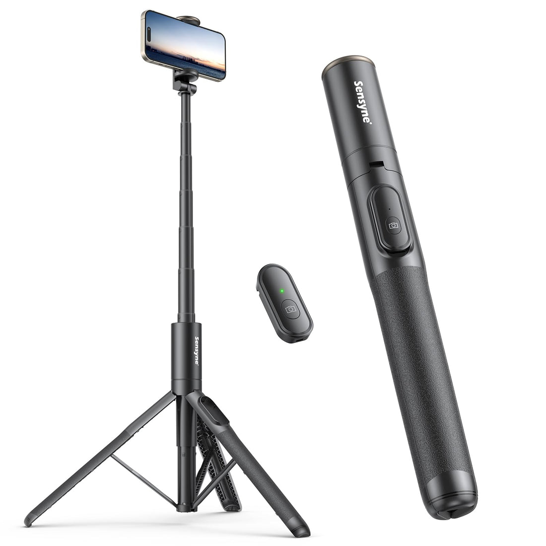 Sensyne 60" Phone Tripod & Selfie Stick, Lightweight All in One Phone Tripod Integrated with Wireless Remote Compatible with All Cell Phones for Selfie/Video Recording/Photo/Live Stream/Vlog(Black)