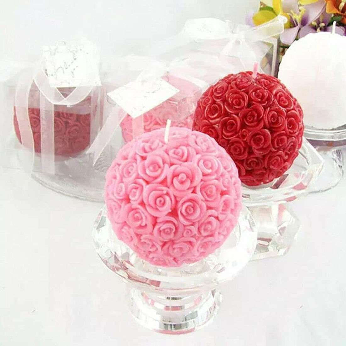 Rose Shaped Scented Candle (Diameter: 6cm, Pink)