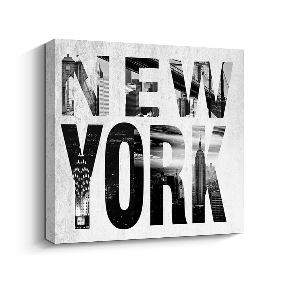 Pinetree Art Quotes Wall Decor New York City Gallery Wrap Canvas Giclee Print Artwork (20" x 20", New York)