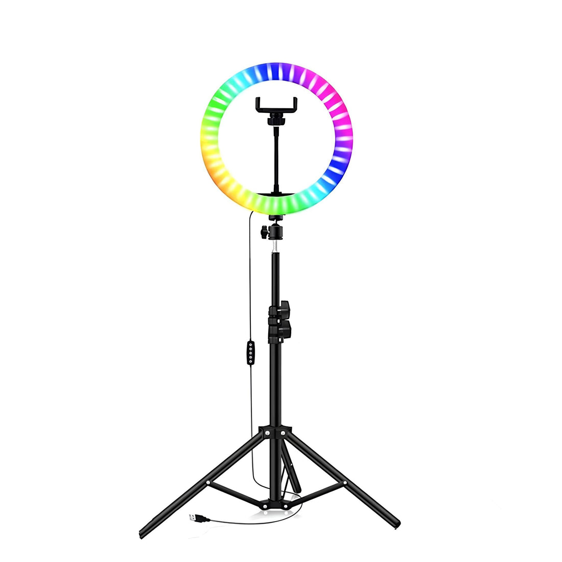 رينج لايت مع حامل ثلاثي باضاءة RGB ليد ناعمة مع تعديل سطوع - دوران 360 درجة - إضاءة مريحة للعين وحماية ضد الوميض - مثالية للبث المباشر والفيديوهات – موديل MJ26