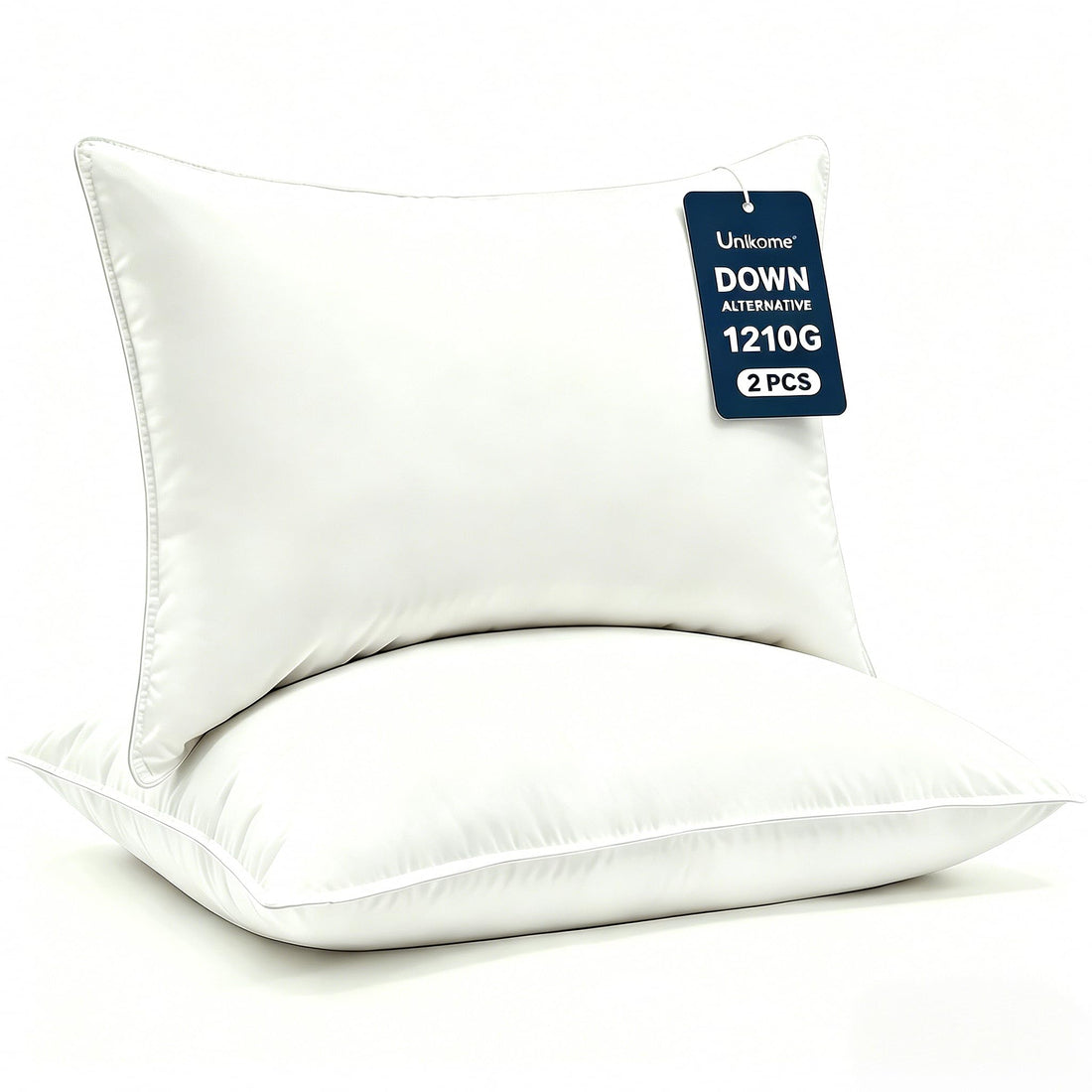 UNIKOME Ultra Soft Hotel Collection Luxury Bed Pillows - 100% Cotton Standard Size Set of 2 Down Alternative Pillow Bedding Fluffy Pillow for Back, Stomach or Side Sleepers