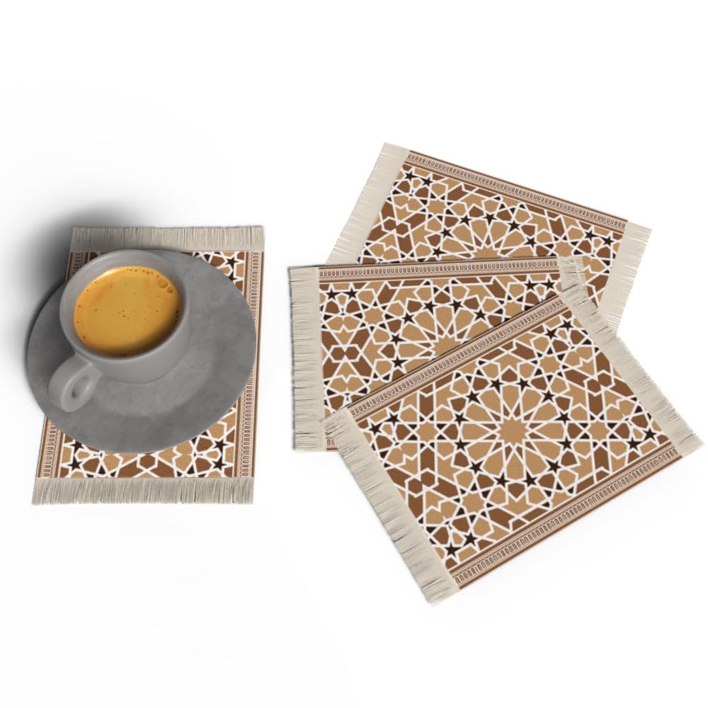 ARTMOOD HOME Asala Rug Coaster Set – Set of 4 Mini Carpet Coasters with Velvet Surface & Leather Backing, Non-Slip, 14x9 cm, Elegant Table Protection & Gift Idea