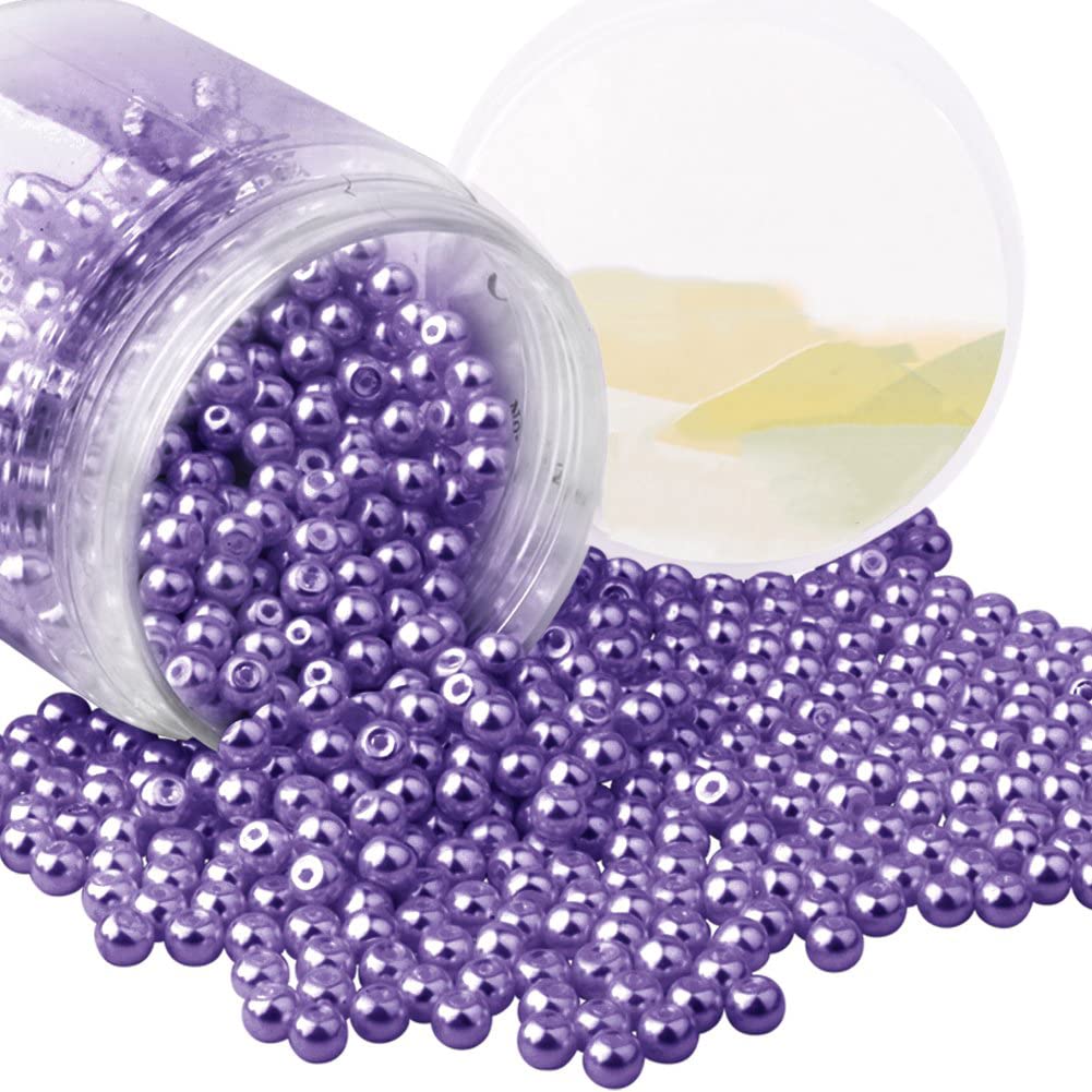 PandaHall Elite 4mm about 1000pcs Tiny Glass Pearl Round Beads Assortment Lot for Jewelry Making Box Kit Violet