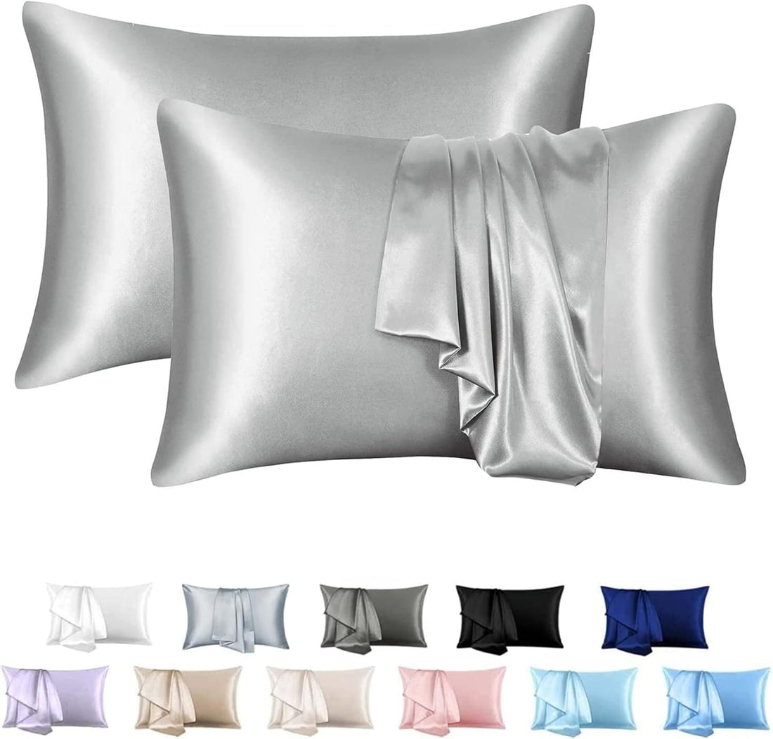 Satin Pillowcase for Hair and Skin, 2 Pack Satin Pillow Case Cover 50 * 75cm Soft Silky Satin Bed Pillowcase Cover Queen Silk Pillowcase with Envelope Closure (Light Grey)