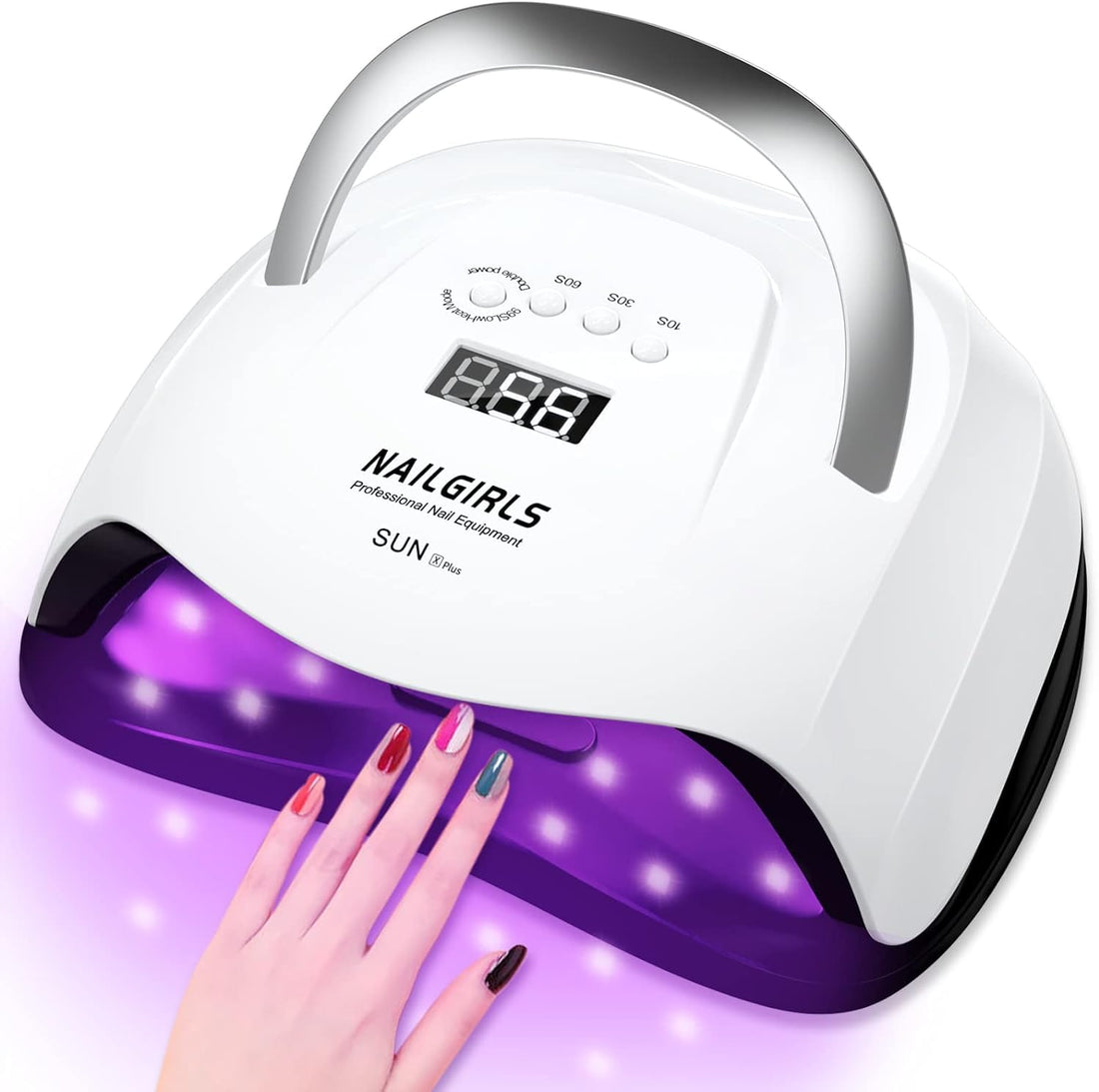 NAILGIRLS 220 W UV Lamp Nails 4 Timer Car Sensor LCD Display Nail Polish Dryer Device (White1)
