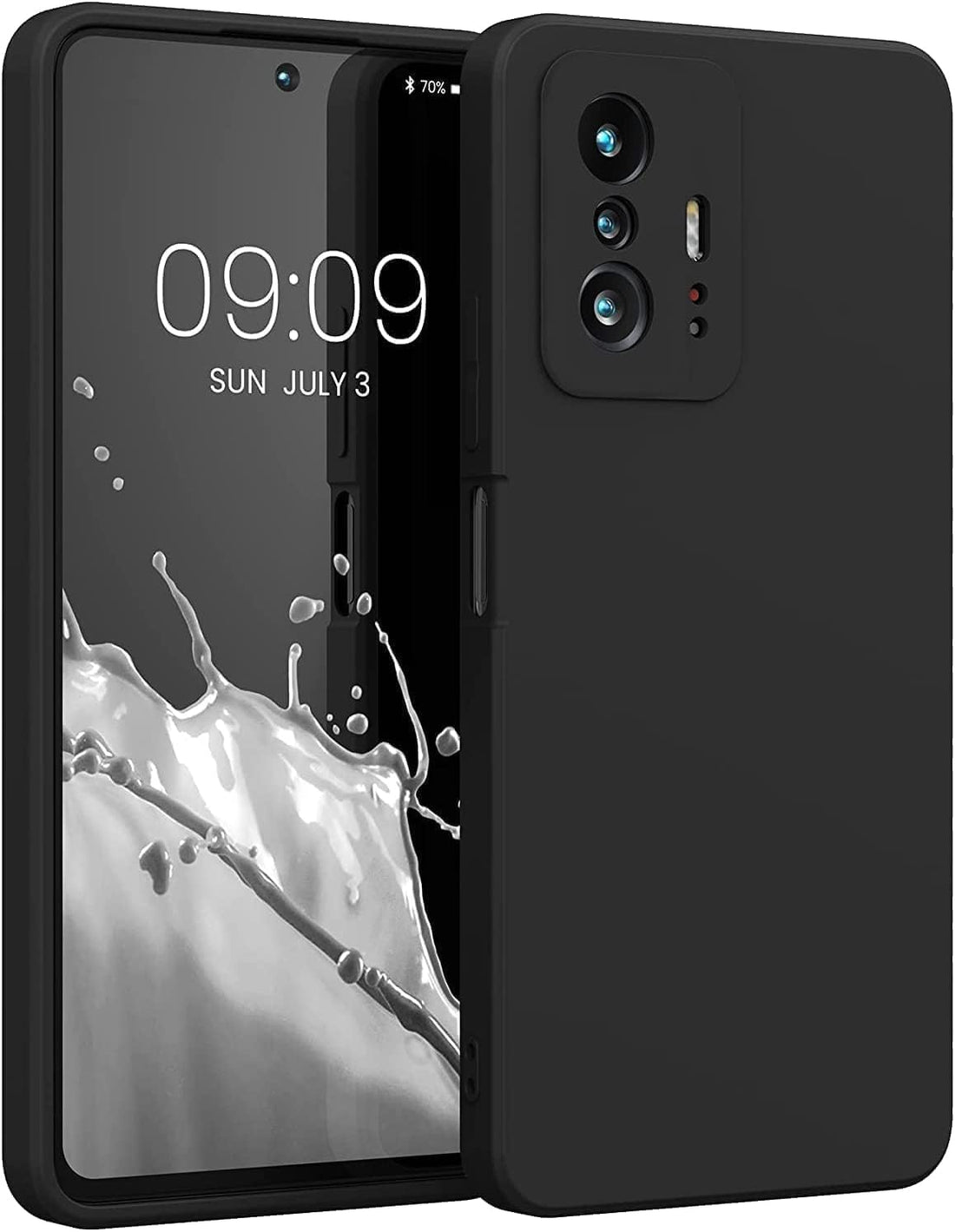 (Mi 11T & Mi 11T Pro) Soft Silicone Gel Rubber Back Case Cover Cloth Lining with Camera Protection Shockproof Matte Finish (Black)