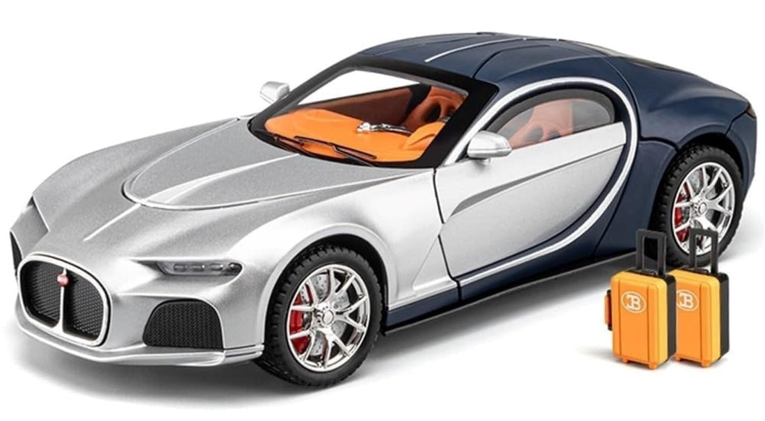 TOYS LAND 1:24 Scale Diecast Metal Toy Car, Pull Back Modern Model Vehicle with Openable Doors, Sound and Light Simulation Zinc Alloy Collectible Car, Ideal Gifts Adults Kids Boys Girls (Silver+Blue)