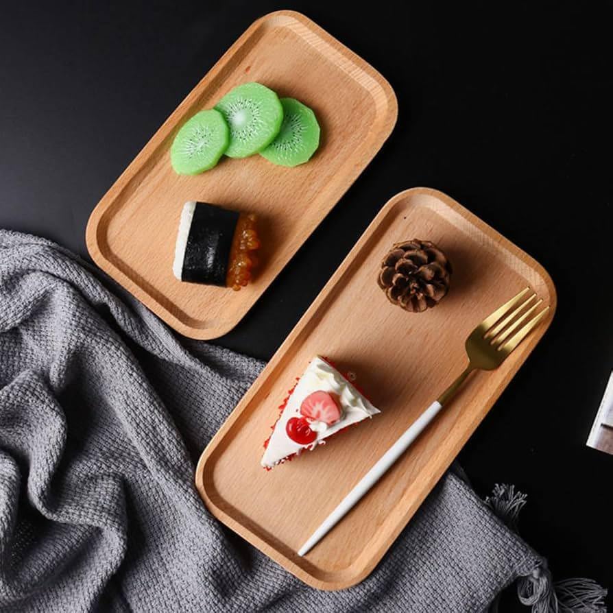Generic Rectangular Beech Wood Serving Tray Set, 30 x 19 cm, for Home, Office, Hotel and Restaurants, 2 Pieces, .mk