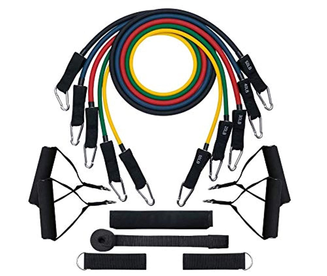 11 PCS Resistance Bands Set with 4 Wide Handles, Resistance Bands with Door Anchor, Ankle Straps, User Manual, Carry Bag, 150 LBS Anti-snap Exercise Bands for Men, Women, Exercise at Home Gym