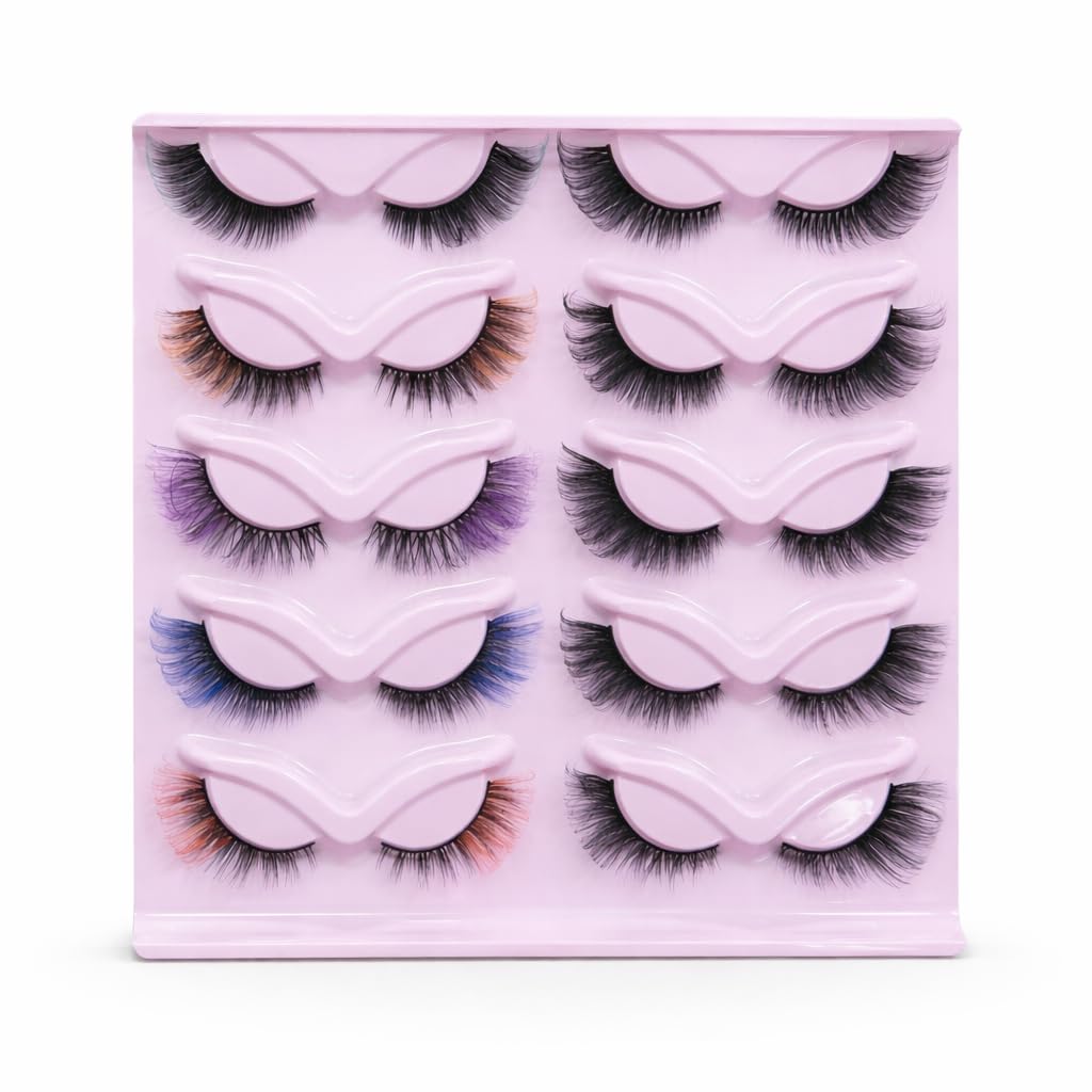 12 Pairs False Eyelashes Set – 6 Colorful Mixed Lashes & 6 Classic Black Natural Lashes | Long Fluffy, Reusable, Lightweight, Easy to Apply for Daily Glam & Party