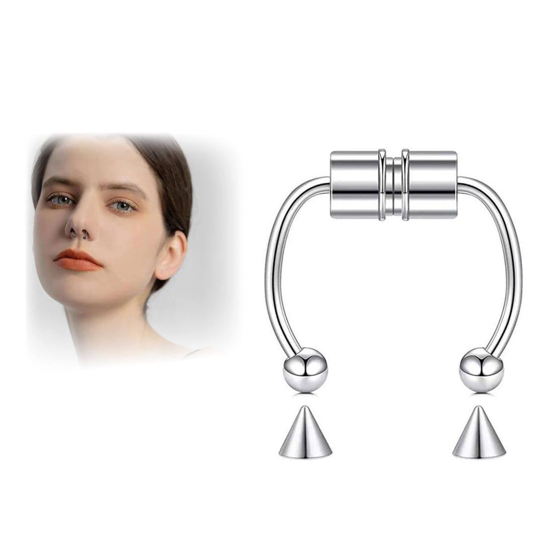 THE PACK Magnetic Stainless Steel Hypoallergenic Nose Ring - No Piercing, No Pain (SILVER)