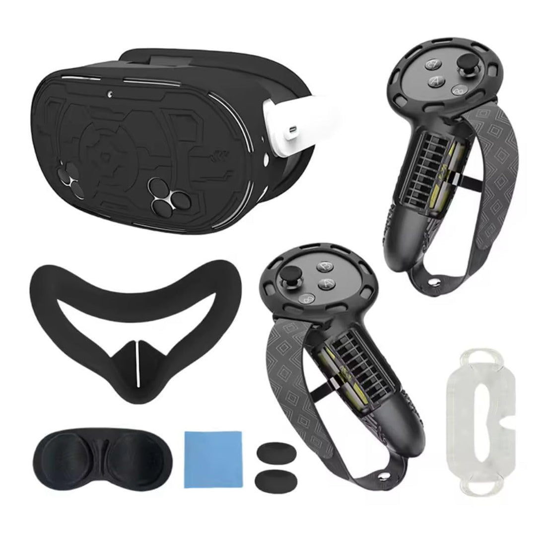 Fekra 7 Pcs VR Accessories Set for Meta Quest 3S, VR Anti-Scratch Protective Kit with Controller Grip Covers, Shell Cover & Anti-Drop Protection (Black)