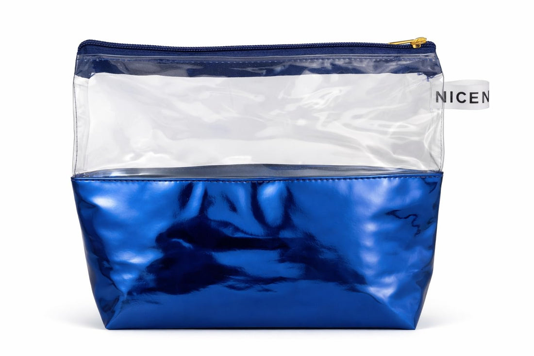 Metallic Muse Wristletless Bag - Stylish Handbag For Makeup & Cosmetic & Accessories, Lightweight Travel Clutches For Women (Blue)