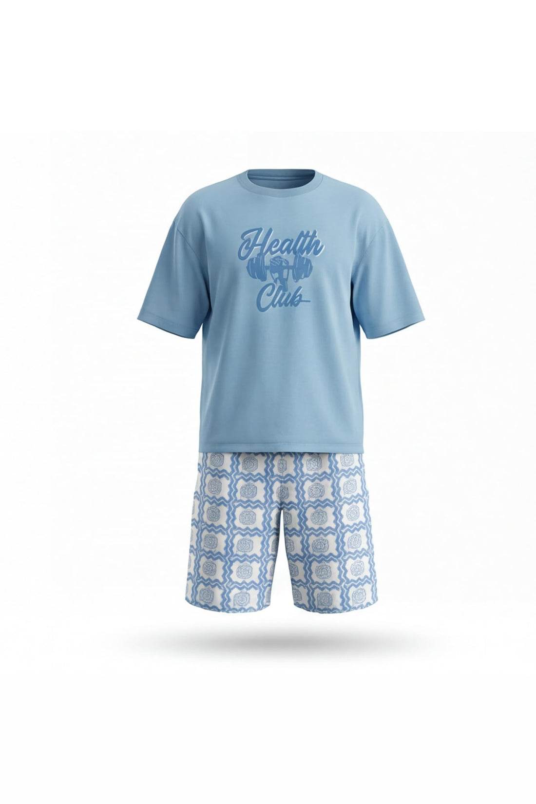 MEN SS OVERSIZE BOXY T-SHIRT WITH WIDE LEG SHORT SKY BLUE XL