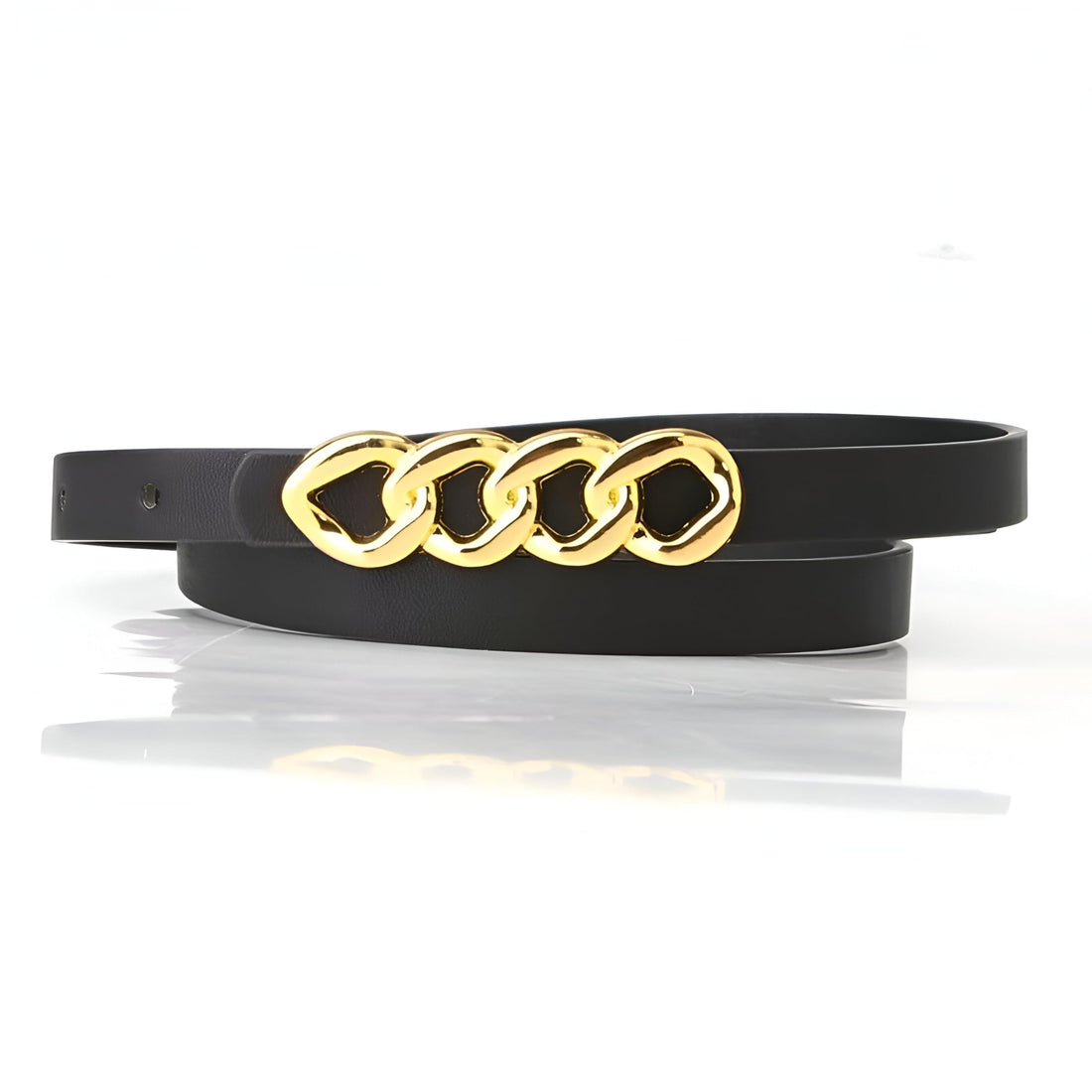 Grace Belt - Delicate Women’s Thin Waist Accessory Crafted from Premium Faux Leather with Shiny Metal Buckle for Flattering Dress Finishes in Modern and Classic Looks