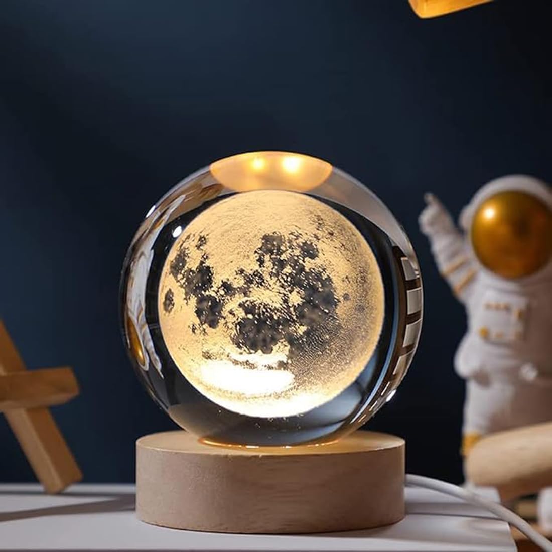 Circle M Star Galaxy Crystal Moon Lamp 3D Engraved Glass LED Light Base