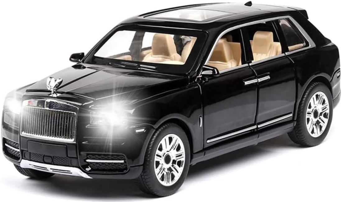 TOYS LAND 1:24 Scale Diecast Metal Toy Car, Pull Back SUV Model Vehicle with Openable Doors, Sound and Light Simulation, Zinc Alloy Collectible Car, Ideal Gifts for Adults Kids Boys Girls (Black)