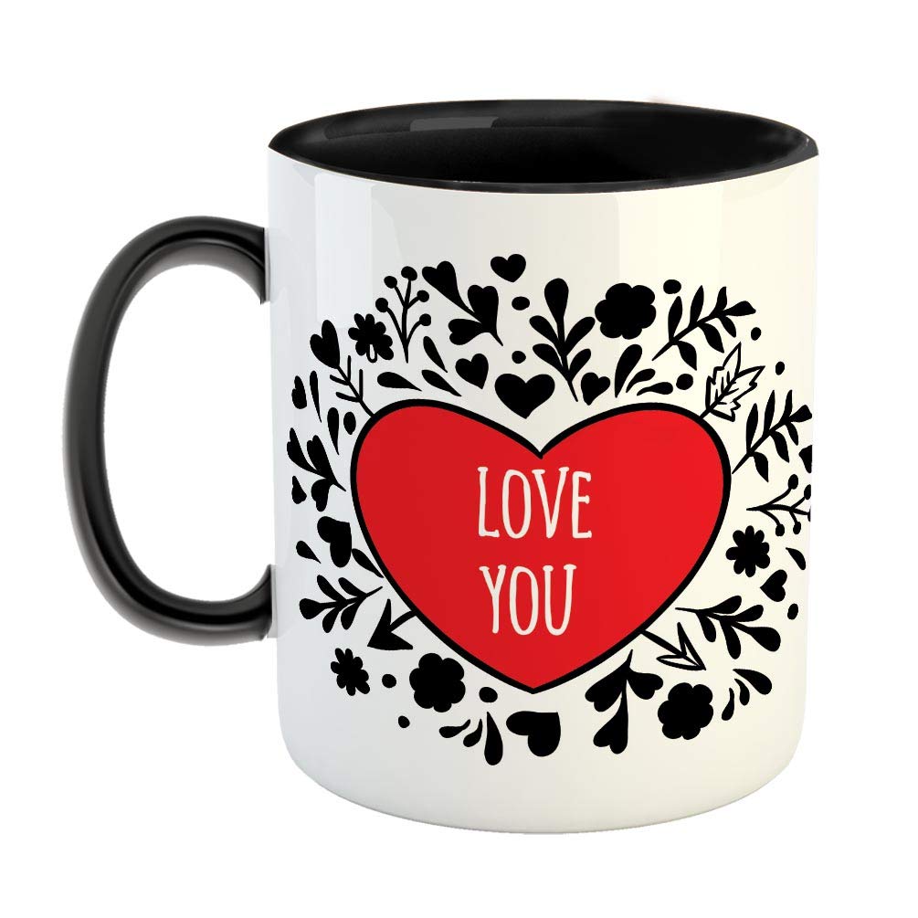 Love You Ceramic Coffee Mug - Best Gift for Husband, Boyfriend, Girlfriend, Wife, Valentine Day Gift - Black (0585)