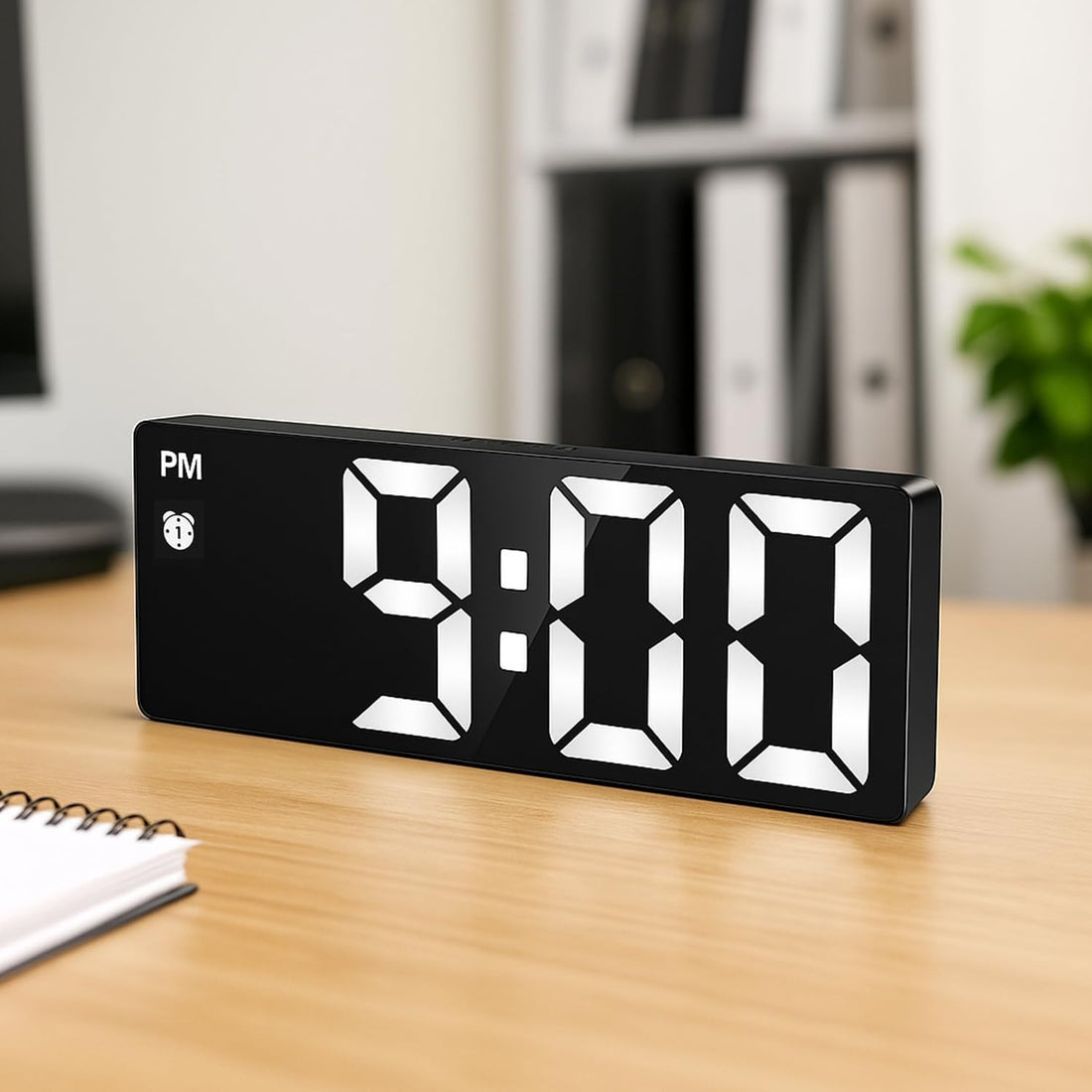 Digital Alarm Clock with Large LED Display | Desk/Table Clock with Snooze, Temperature, Date & Time | for Students, Home, Office, Corporate Use (Black LED)