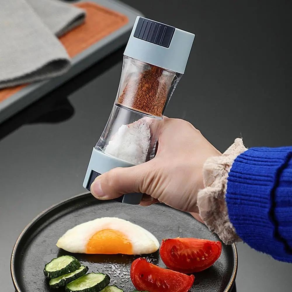 Clear Dual Compartment Acrylic Spice Jar with Button Lid Easy One-Handed Access Kitchen Herbs Salt Pepper Storage Space Saving Durable Stylish Organizer for Home