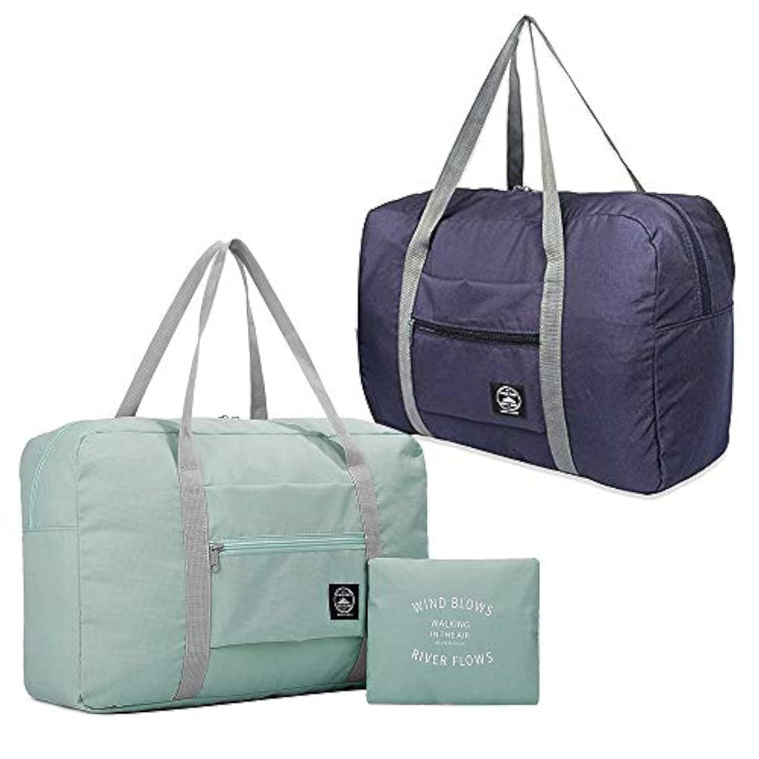 (2 Pack) Foldable Travel Duffel Bag, Waterproof Carry On Luggage Bag, Lightweight Travel Luggage Bag for Sports, Gym, Vacation, Light Blue,dark Blue, medium,