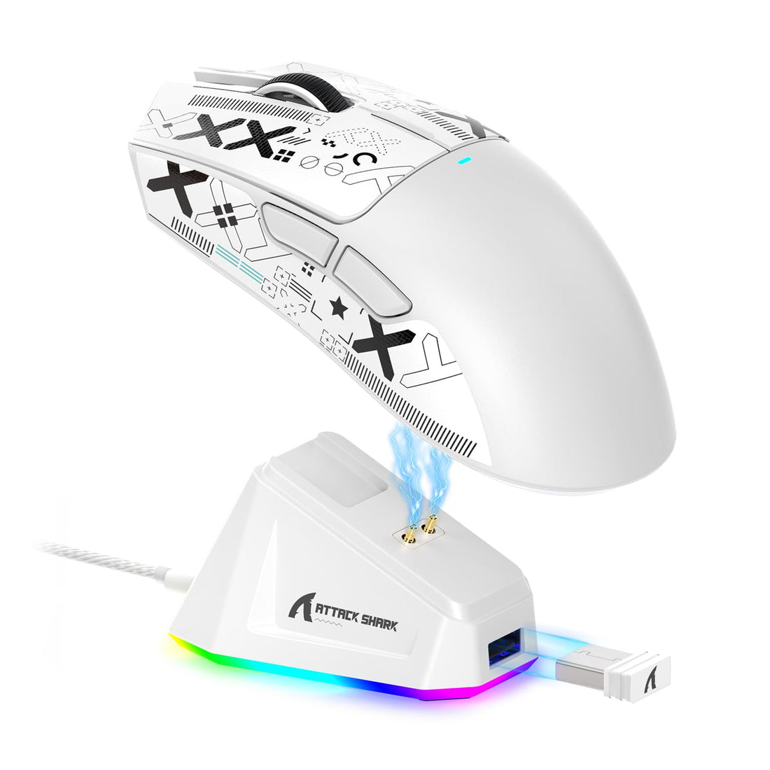 ATTACK SHARK X11 Lightweight Wireless Gaming Mouse with Anti Slip Mouse Grip Tape, Self Adhesive Design Elastics Refined Side Grips Sticker Sweat Resistant Pads/Anti Sweat Paste, Cut to Fit (White)