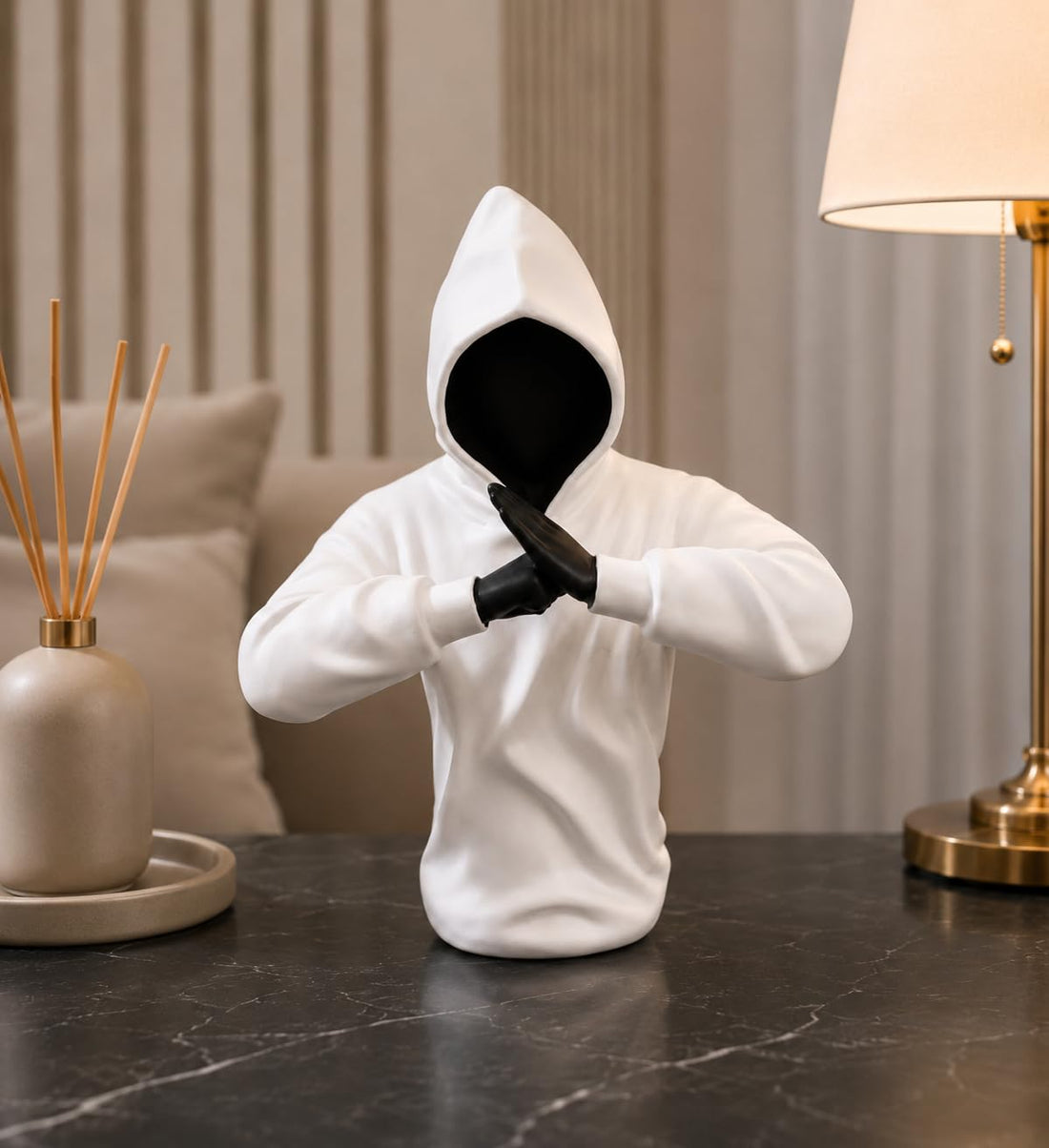 generic, Hooded Figure Sculpture, White and Black, Modern Art Decor, 30 cm x 17 cm