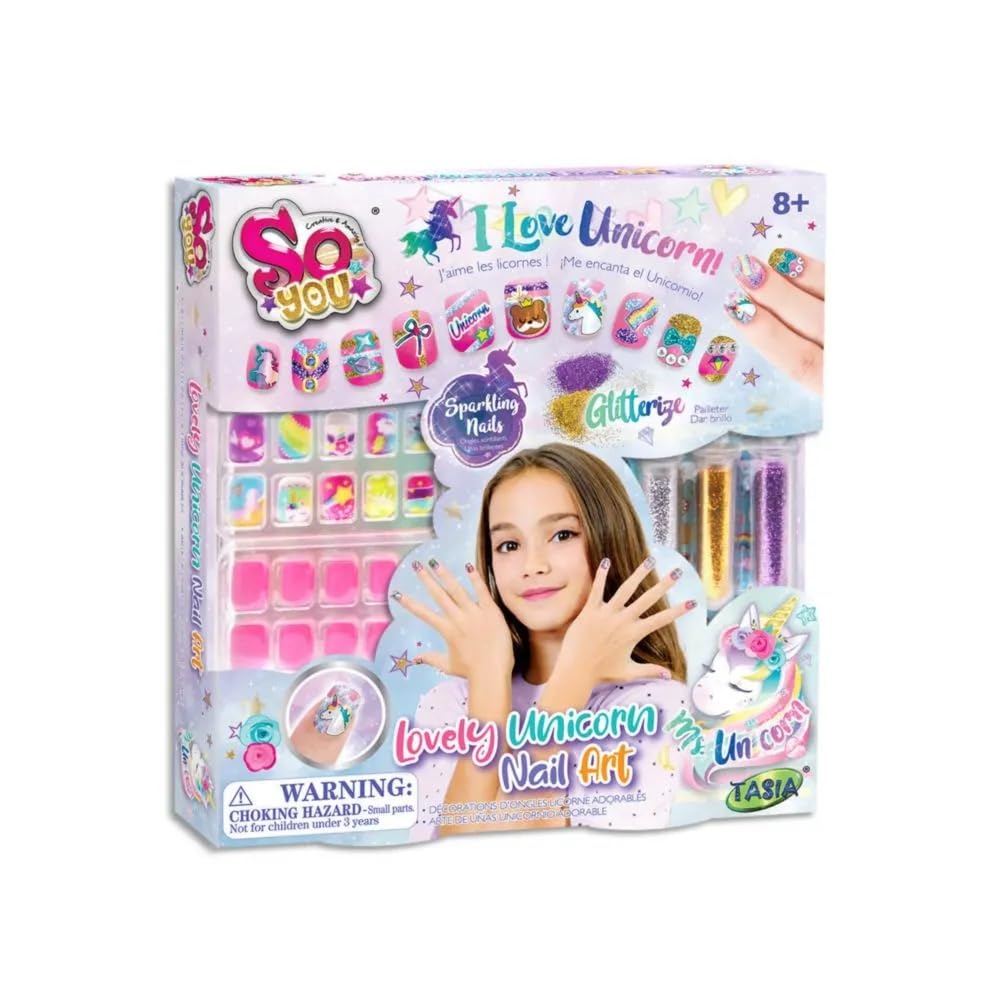 So You Unicorn Nail Art Kit for Kids, Sparkling Nails with Glitter, Stickers and Press-on Nails, Ages 8+