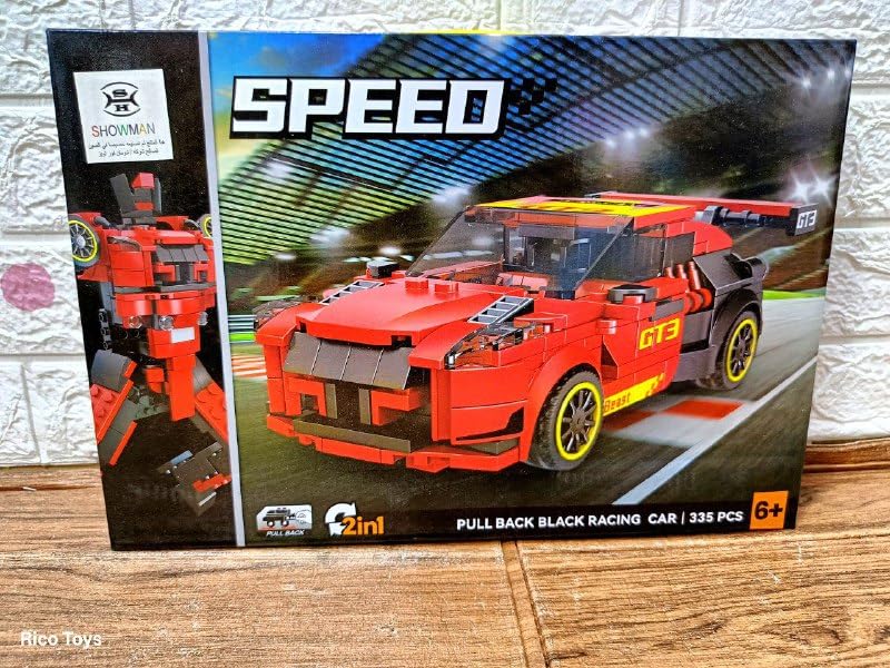 BUILDING BLOCKS 335 pieces You can create a very beautiful racing car shapeHigh-quality, clean plastic material Comes with a catalog of shapes