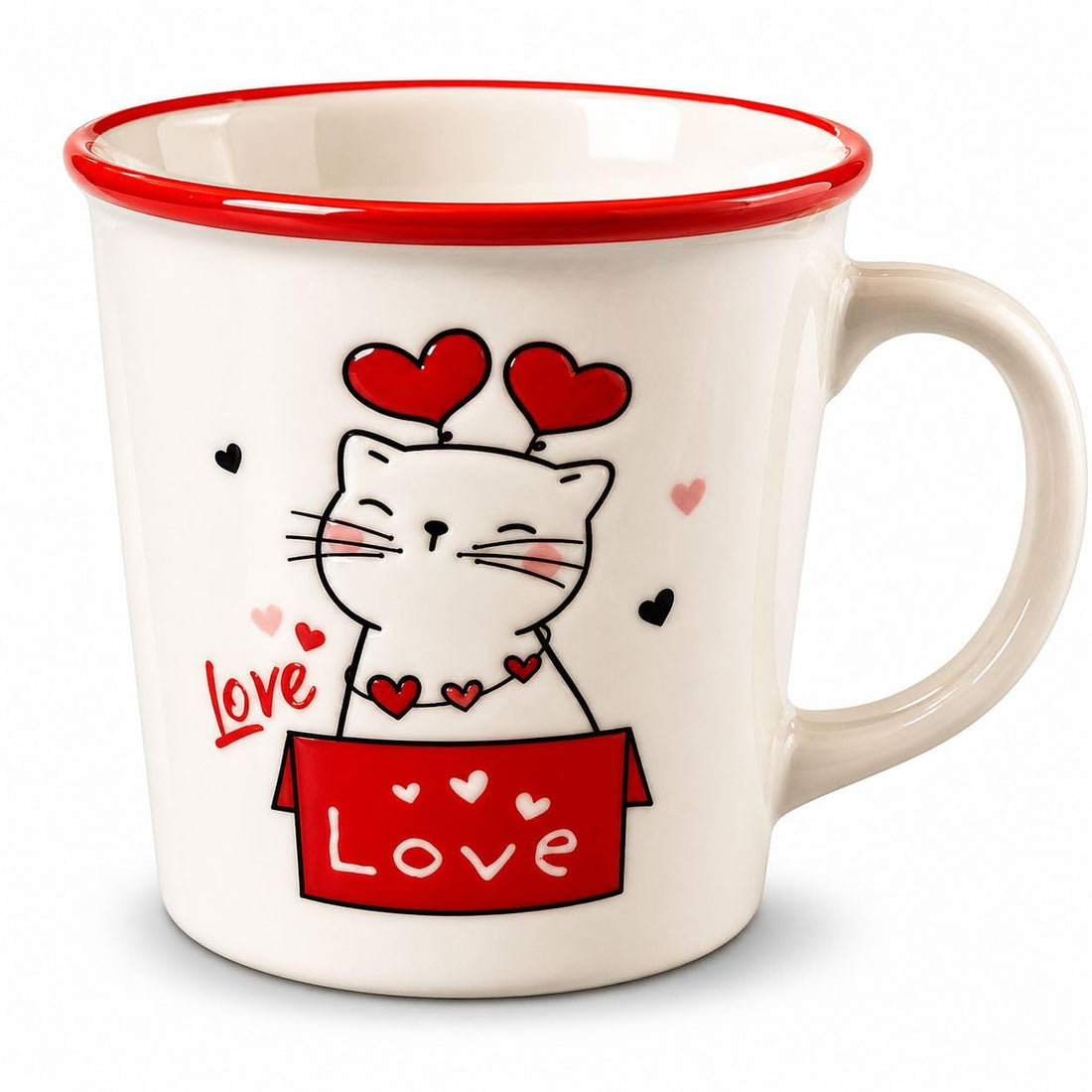 Ceramic Mug 300ml Love Cat Design | Love Cats Porcelain Mug | Coffee Tea Cup Premium Quality | Gift Idea (Shape 2)