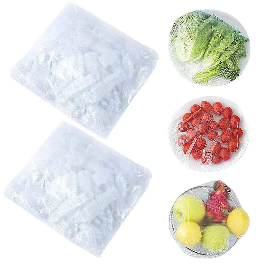 ECVV 100 Pieces Fresh Keeping Bags Plastic Food Storage Covers,Elastic Sealing Bowl Lids,Adjustable Wrap Bowl Covers for Family Kitchen Outdoor Picnic