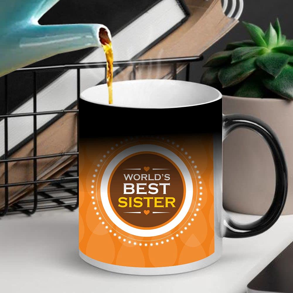 Funky Store Bhai Dooj Gift for Sister, Worlds Best Sister Theam Ceramic 11 OZ Magic Mug (Mulicolour)