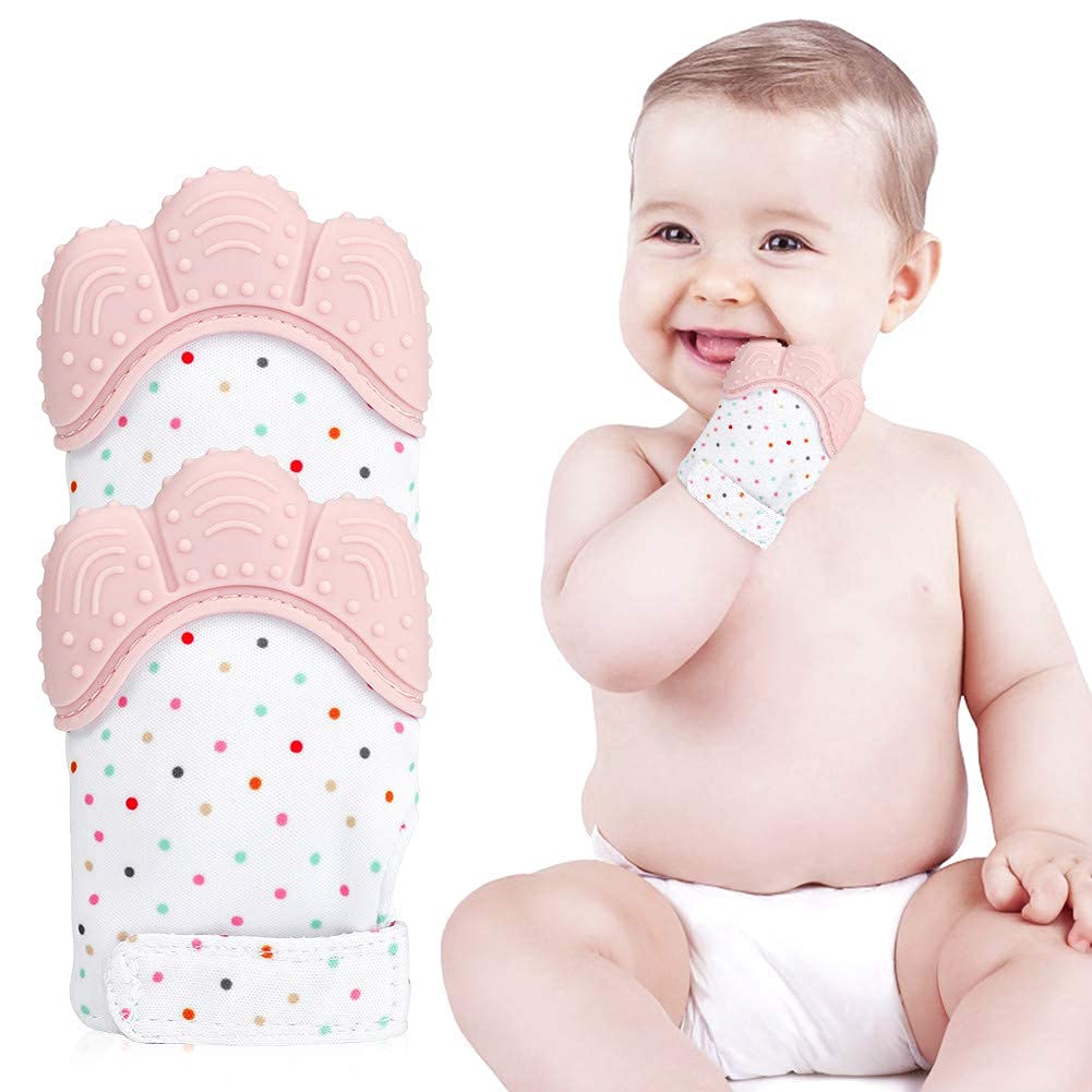 Vsell24 Baby Safe BPA Free Chewable Teething Self Soothing Mitten Hand Glove Pink 1 Pair