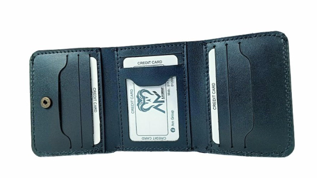 100% Cow Genuine Leather Wallet for Men Small Cool Design 12 Card Slots Money Pocket Wallet - Snap Closure (Black)