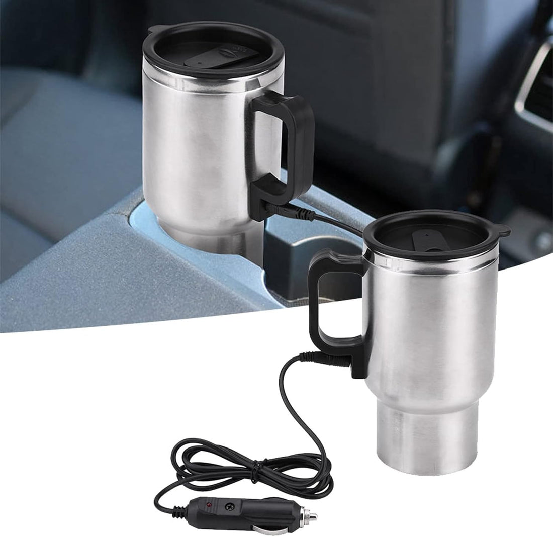 KaberMisr 2020 12V 450ml Car Electric Tea Cup Stainless Steel Car Electric Heating Cup Auto Shut Off Car Water Heater for Making Hot Water Tea Coffee