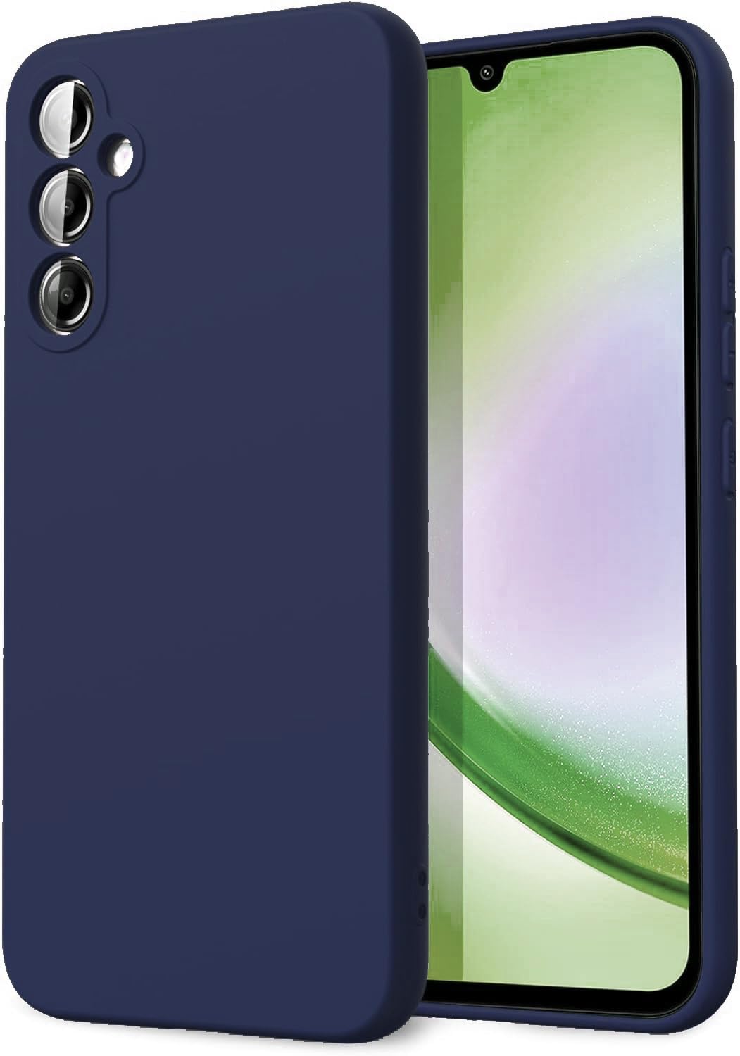 (Samsung Galaxy A54) Shockproof Liquid Silicone Back Case Cover Fur Lined Interior and Full Camera Cover (Navy)