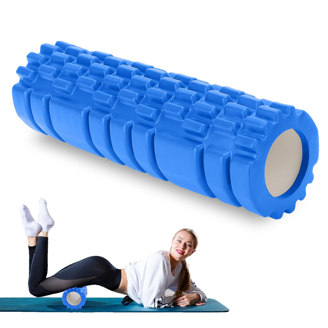 Foam Roller Muscle Massage Roller for Relieving Muscle Tension and Relief from Pressure in the Back on the Spine Trigger Point Massager 30 x 8 cm (Dark Blue)
