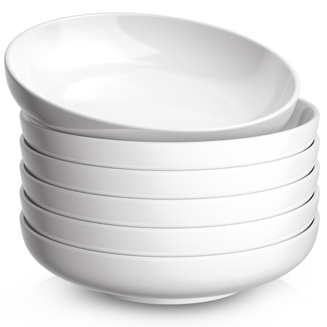 Quatish Pasta Bowls Set of 6, 35oz Salad Large Serving Bowl Plates for Kitchen, White Porcelain Dinner Soup Bowls, Microwave Dishwasher Safe, Dinnerware Set, Gift