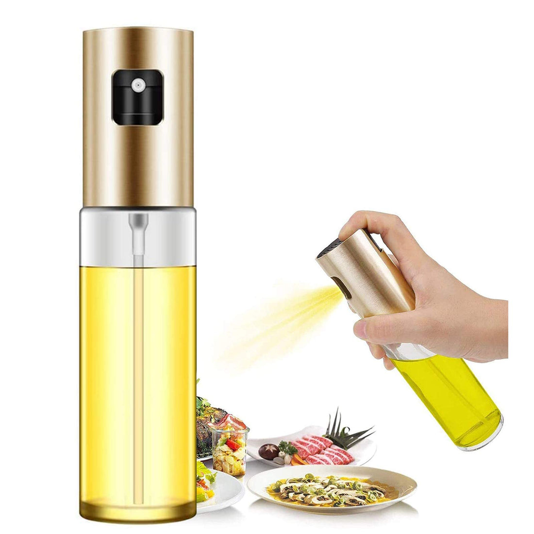Olive Oil Sprayer Dispenser for Cooking, Food-Grade Glass Oil Sprayer Bottle, Olive Oil Sprayer for BBQ/Making (Gold)