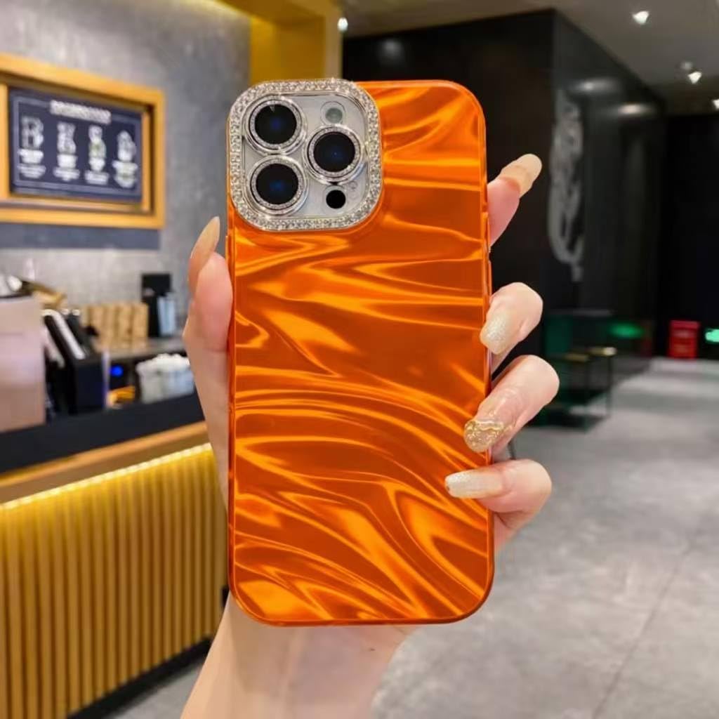 Eco Stylish Case Camera Lens Protection Diamond Bling Silver Luxury Soft TPU Glitter Compatible with iPhone 11 12 13 14 15 16 Pro Max Shockproof Protective Back Case Cover (Orange, Iphone13/14)