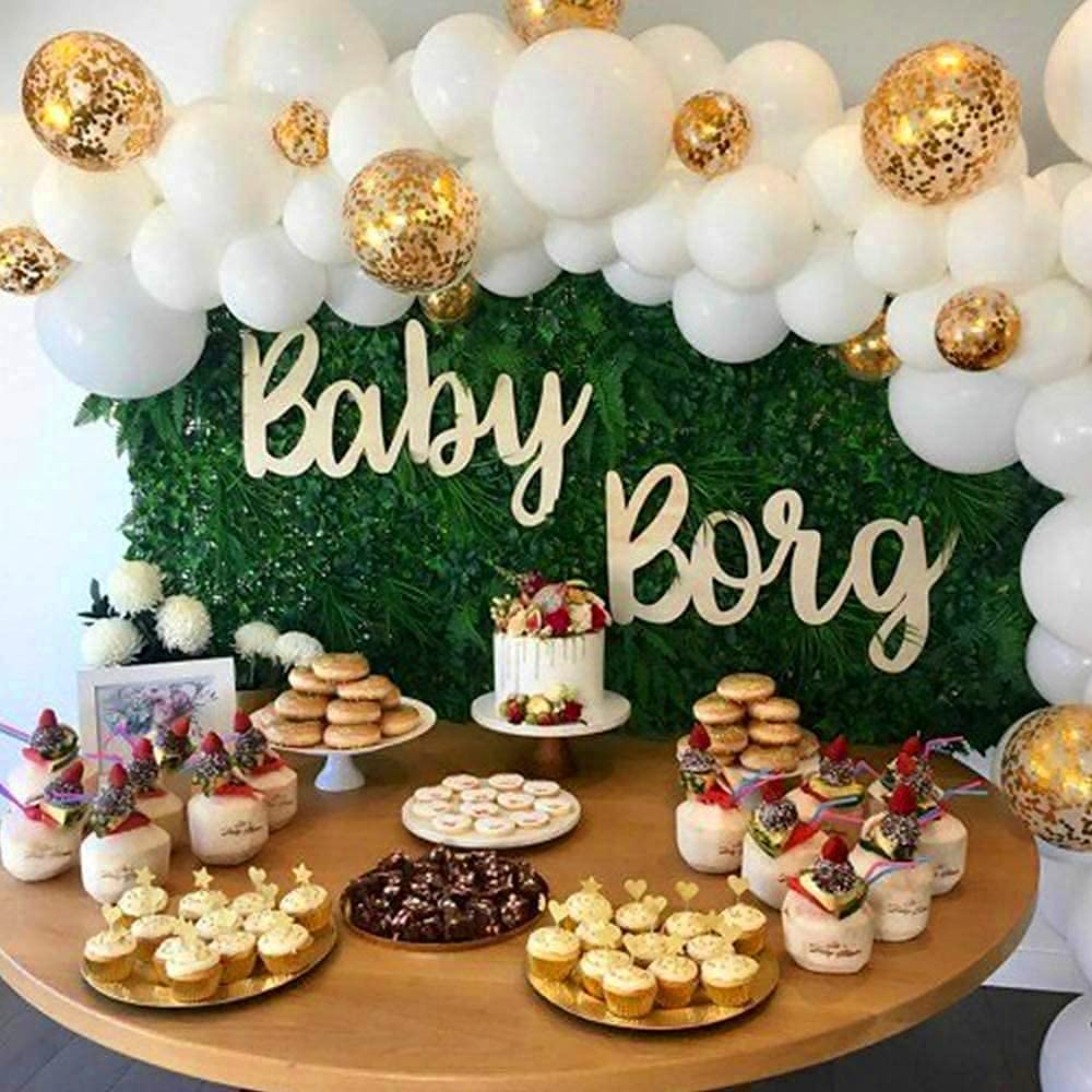 Beauenty 120Pcs Balloon Arch & Garland Kit White Gold Series,Gold Confetti and Metal Latex Balloons for Wedding Birthday Grad Party Decorations